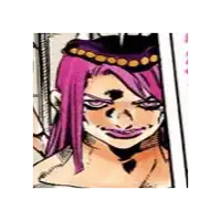 a cartoon of a woman with pink hair and a purple hat .