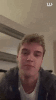 a young man is making a funny face in a video .