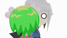 a cartoon drawing of a girl with green hair and a girl with gray hair