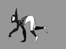 a black and white drawing of a person 's legs and feet on a gray background