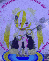 a drawing of a girl holding a sword with the word yotchan written around her