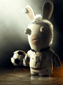 a rabbit with the number 7 on his shirt