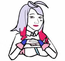 a drawing of a girl with pink and blue hair and a necklace