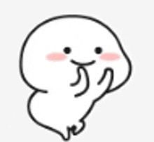a cartoon drawing of a white ghost with a pink cheek and a hand up .