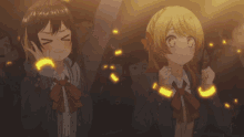 two anime girls with glow in the dark wristbands on