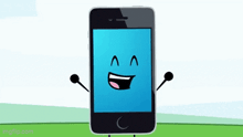 a cartoon drawing of a cell phone with a blue face