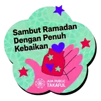 a sticker for aia public takaful shows a hand holding a red bag