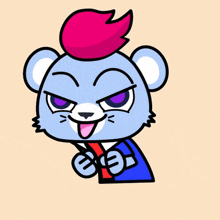 a cartoon bear with a red mohawk and the word yasss