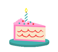 a slice of birthday cake with a lit candle