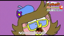 a tiffany christmas on colorful island advertisement with a cartoon character