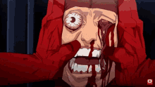 a cartoon character with blood coming out of his eye and mouth