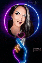 a painting of a woman with a heart in her hand and the words #photolab at the bottom