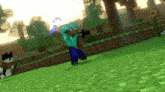 a screenshot of a video game called minecraft shows a man holding a sword