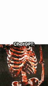a skeleton with blood coming out of its ribs is next to a chat gpt screen