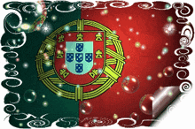 a picture of a portuguese flag with bubbles surrounding it