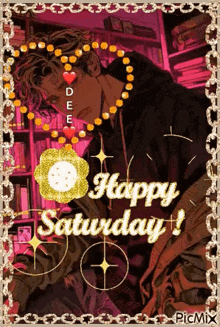 a happy saturday card with a man in a hoodie
