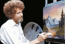 bob ross afro sparkling painting