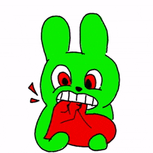 green rabbit red eye broken heart angry