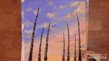a painting of trees is being painted with the words made in animatica below it