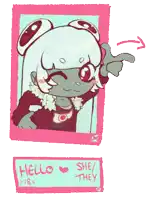 a drawing of a girl with the words hello she and they