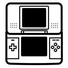 a black and white drawing of a nintendo ds game console