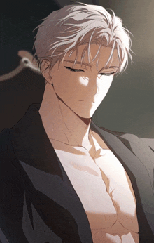 a drawing of a man with white hair and a black shirt