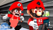 a cartoon of mario holding a box with the number 2 on it