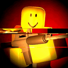 a cartoon character with a smiley face and a gun
