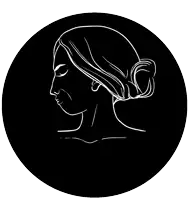 a black and white logo for full face thoppi with a woman 's face