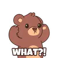 a brown teddy bear with an explosion on its head and the words what written below it