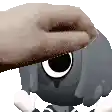 a close up of a person petting a cartoon character 's face .