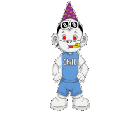 a cartoon of a monkey wearing a party hat and sunglasses with the word chill on his shirt