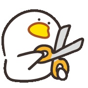 a cartoon duck is holding a pair of scissors .