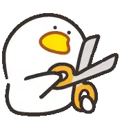 a cartoon duck is holding a pair of scissors .