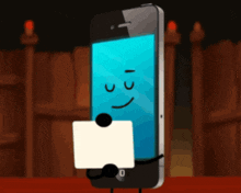 a cartoon drawing of a cell phone holding a piece of paper with the number 13 on the screen