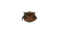 a cartoon drawing of a monster with a large mouth and red eyes .