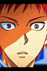 a close up of a cartoon character 's face with red hair