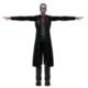 a 3d model of a man in a trench coat with his arms outstretched on a white background .