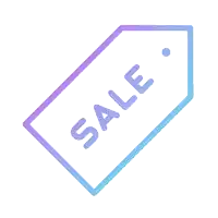 a blue and purple sale tag with a white background