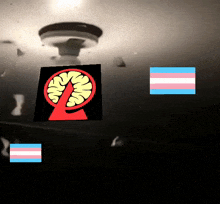 a picture of a brain with a red circle around it is surrounded by two transgender flags