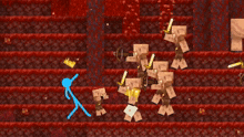 a blue stick figure is standing in front of a bunch of mobs in a video game