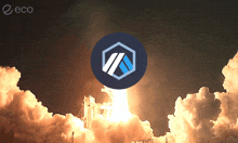 a picture of a rocket being launched with the word eco on the bottom right
