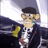 a cartoon of a monkey wearing a hat and a skeleton suit with the words bitapes below it