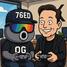 a cartoon of elon musk playing a video game