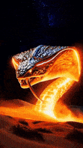 a painting of a snake with flames coming out of its head