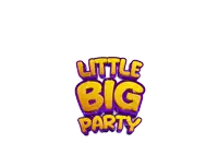 a logo for little big party with purple and yellow letters