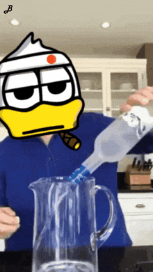 a cartoon of a man pouring water into a pitcher