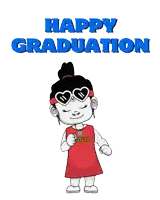 a cartoon girl wearing heart shaped sunglasses and a shirt that says ' happy graduation ' on it