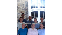 a group of people are posing for a picture and the caption says still faster than my wife