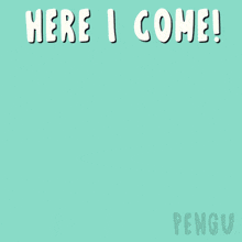 a cartoon of a penguin wearing a mask and goggles says here i come